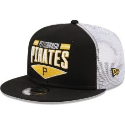 San Diego Padres Store 17 New Era Men's Black/White Pittsburgh Pirates Base Trucker 9FIFTY Snapback Hat